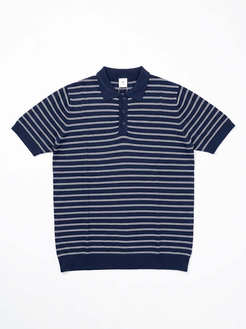 Navy Blue Striped Knit Polo