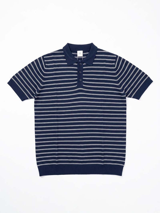 Navy Blue Striped Knit Polo