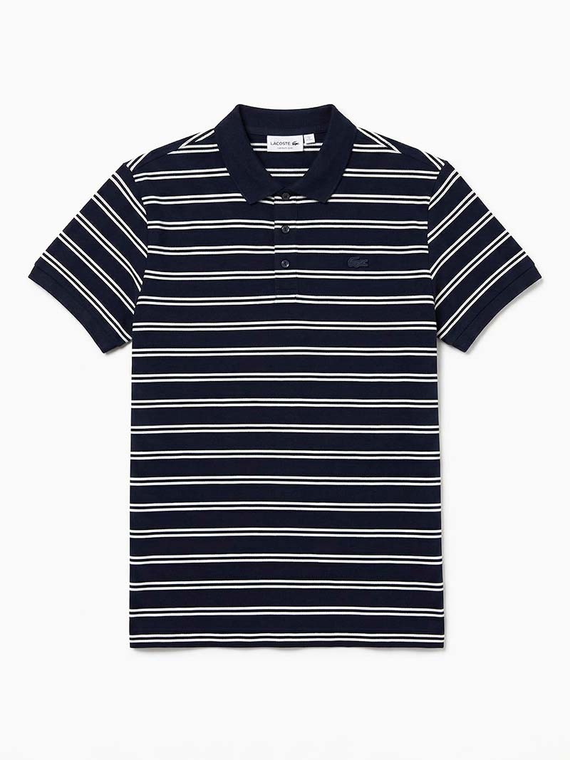 Lacoste Navy Blue Striped Cotton Polo
