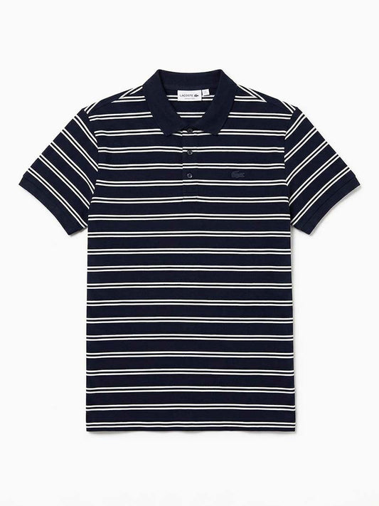 Lacoste Navy Blue Striped Cotton Polo
